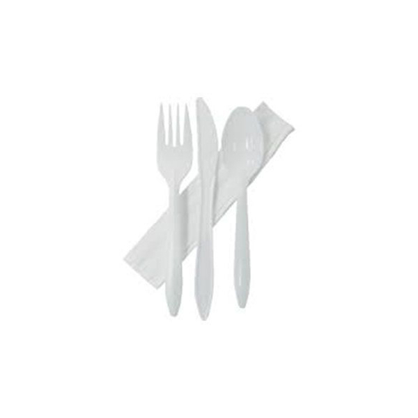 Plastic White (Knife-Spoon-Fork-Napkin), (4 Pcs x 500 Pkts), 2000 Pcs | Carton