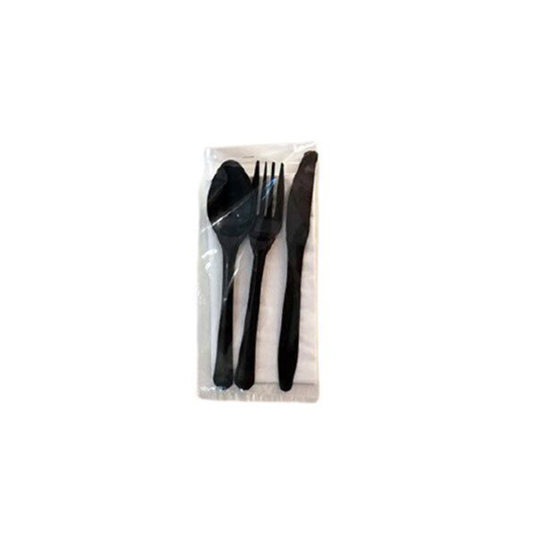 Plastic Black (Knife-Spoon-Fork-Napkin), (4 Pcs x 250 Pkts), 1000 Pcs | Carton