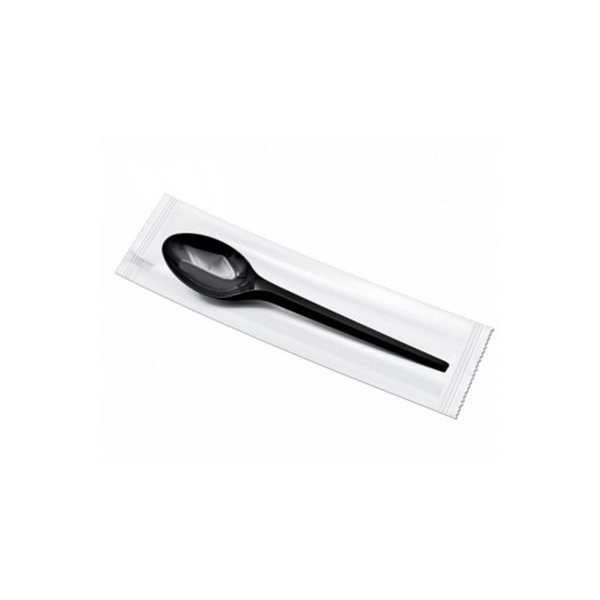 Plastic Spoon Black Color Wrapper Normal, 600 Pcs | Carton