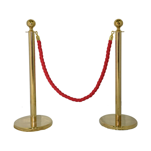 Two Steel Columns (Silver/Gold) with Red Rope Barrier 1.5 m, 1 Pcs