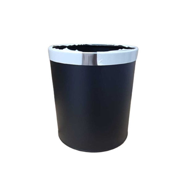 Trash Bin Steel Single Layer Black with Top Silver Ring, 10 Pcs | Carton