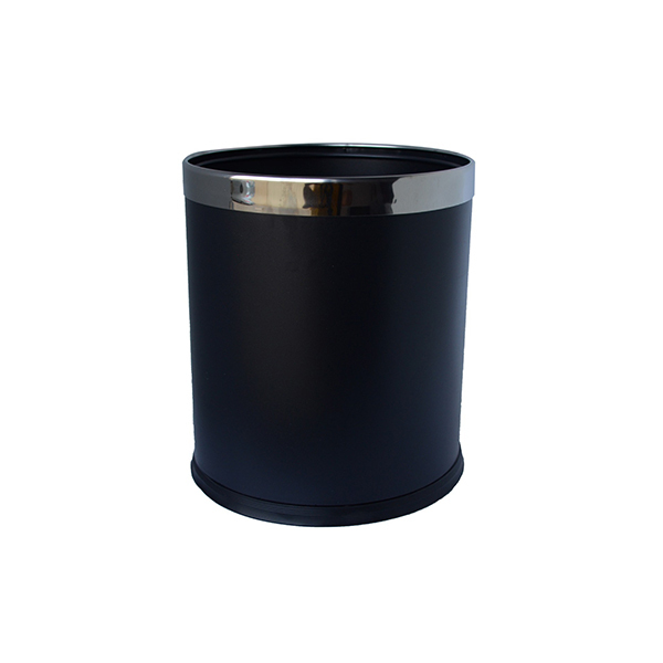 Trash Bin Steel Double Layer Black with Top Silver Ring, 10 Pcs | Carton