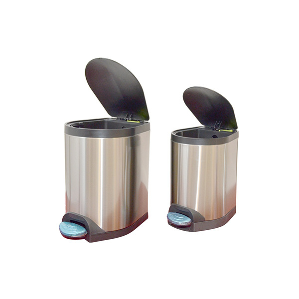 Trash Bin 5 L Silver Stainless Steel with a Foot Boost Hydraulic Cover &amp; Plastic Base, 10 Pcs | Carton