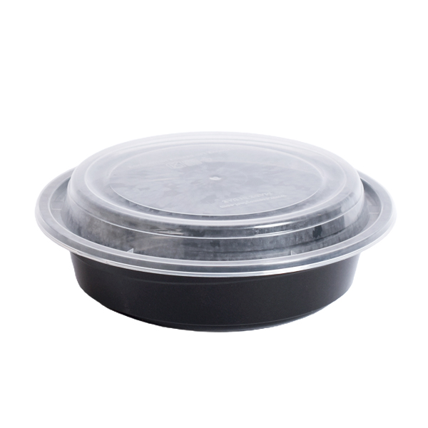 Disposable Microwave Black Round Container with Clear Lid Size 16 Oz, 150 Pcs | Carton