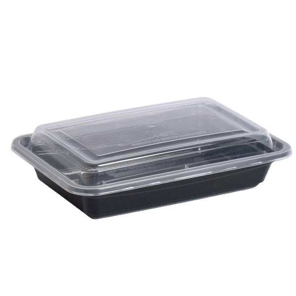 Disposable Microwave Black Rectangle Container with Clear Lid Size 16 Oz, 150 Pcs | Carton