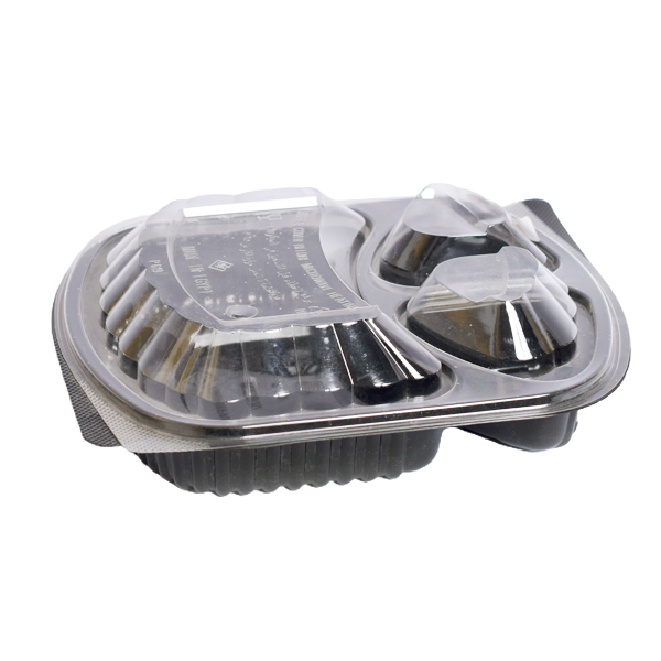 Disposable Microwave 3 Comp Black Container With Clear, 250 Pcs | Carton