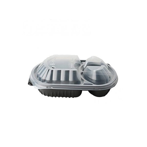 [SH-048] Disposable Microwave SH 3 Comp Black Container With Clear Lid, 250 Pcs | Carton