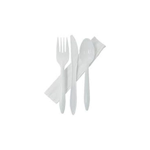 [SM-080] Plastic White (Knife-Spoon-Fork-Napkin), (4 Pcs x 500 Pkts), 2000 Pcs | Carton