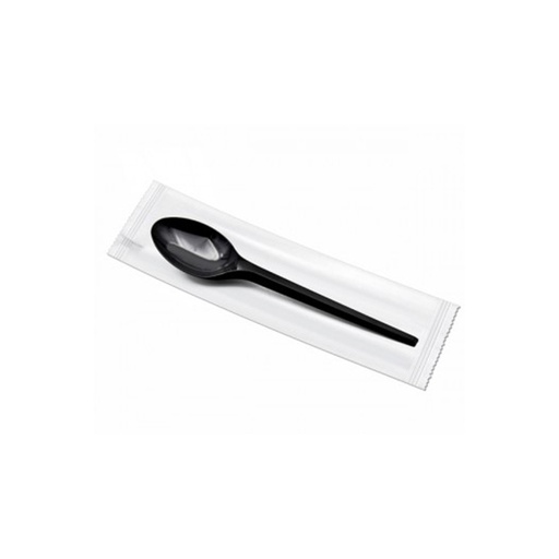 [SH-055] Plastic Spoon Black Color Wrapper Normal, 600 Pcs | Carton