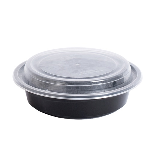 [MT-075] Disposable Microwave Black Round Container with Clear Lid Size 16 Oz, 150 Pcs | Carton